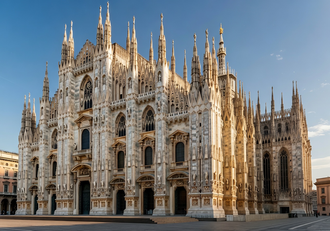 Milan Duomo cathedral with its ornate Gothic architecture and spires