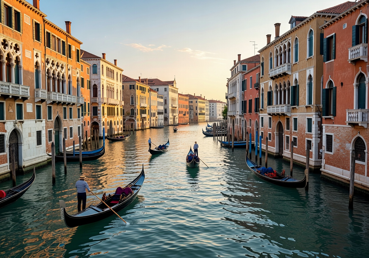Venice Grand Canal with gondolas and historic architecture