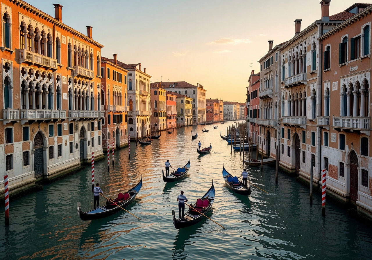 Venice canal scene near the antique market area with historic buildings
